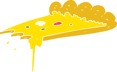 Bir insan tarafından çizilmiş düz renkli bir pizza dilimi.