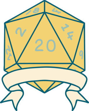 Retro Dövme Biçimi Doğal 20 kritik vuruş D20 zar bir insan tarafından çizildi