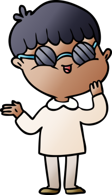 Bir insan tarafından çizilmiş gözlük takan çizgi film çocuğu.