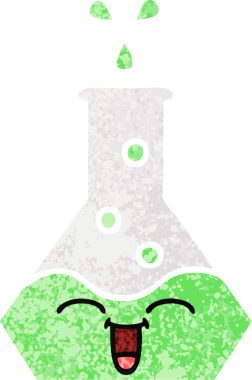 Bir insan tarafından çizilmiş bir deney şişesinin retro çizim tarzı karikatürü.