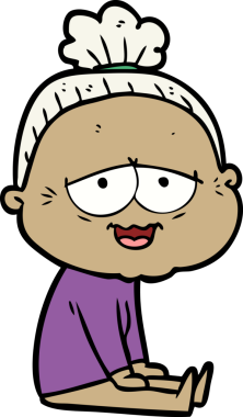 Bir insan tarafından çizilmiş mutlu yaşlı kadın çizgi filmi.