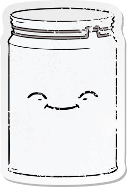 Bir insan tarafından çizilmiş karikatür cam bir kavanozun sıkıntılı yapıştırması.