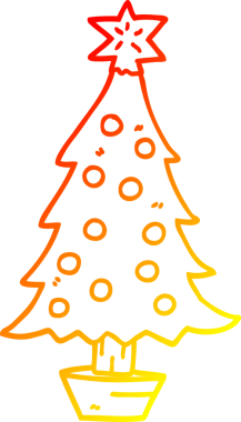 Bir insan tarafından çizilmiş bir karikatür Noel ağacının sıcak gradyan çizimi