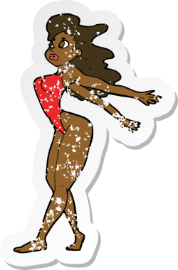 Bir insan tarafından çizilmiş mayolu seksi bir karikatür çıkartması.