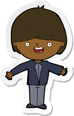 Bir insan tarafından çizilmiş kolları açık mutlu bir çocuğun çıkartması.