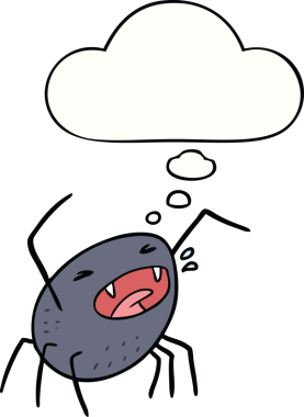 Bir insan tarafından çizilmiş düşünce baloncuklu çizgi film örümceği