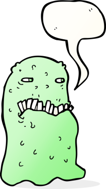 Bir insan tarafından çizilmiş konuşma balonlu iğrenç bir hayalet.