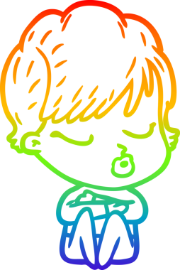 Gökkuşağı gradyan çizgi çizimi bir insan tarafından çizilmiş gözleri olan bir karikatür kadın