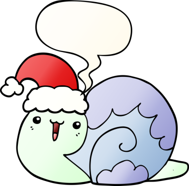 Tatlı çizgi film Noel salyangozu, konuşma baloncuğu ve bir insan tarafından çizilmiş yumuşak bir gradyan tarzı var.