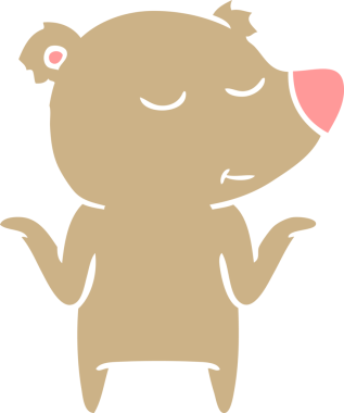 Mutlu düz renkli çizgi film ayısı bir insan tarafından çizilmiş omuz silkiyor.