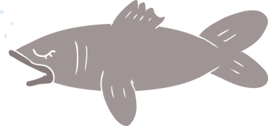 Bir insan tarafından çizilmiş düz renkli karikatür balığı