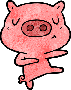 Bir insan tarafından çizilmiş çizgi film içerikli domuz dansı.