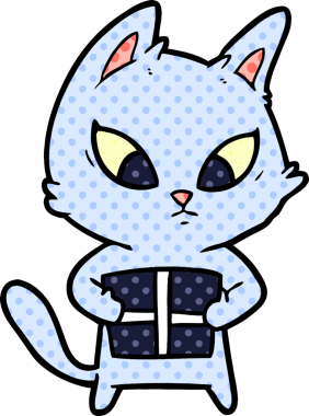 Bir insan tarafından çizilmiş kafası karışık bir çizgi film kedisi.