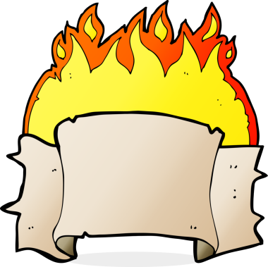 Bir insan tarafından çizilmiş alevli karikatür tomarı.