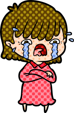 Bir insan tarafından çizilmiş ağlayan çizgi film kızı.