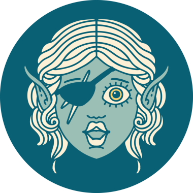 Retro Dövme Tarzı Elf düzenbaz karakter yüzü Bir insan tarafından çizildi