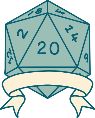 Retro Dövme Biçimi Doğal 20 kritik vuruş D20 zar bir insan tarafından çizildi