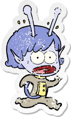 Bir insan tarafından çizilmiş uzaylı bir kızın karikatür çıkartması.