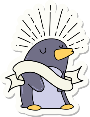 Bir insan tarafından çizilmiş mutlu penguen dövmesi çıkartması.