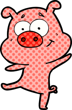 Bir insan tarafından çizilmiş mutlu domuz dansı çizgi filmi.