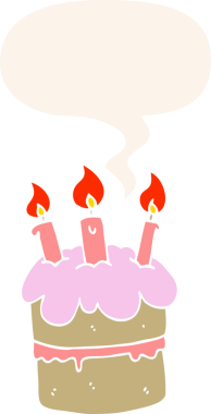 Bir insan tarafından çizilmiş eski moda konuşma baloncuklu doğum günü pastası.