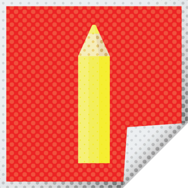 Bir insan tarafından çizilmiş sarı renkli kalem grafik vektör kare etiketi