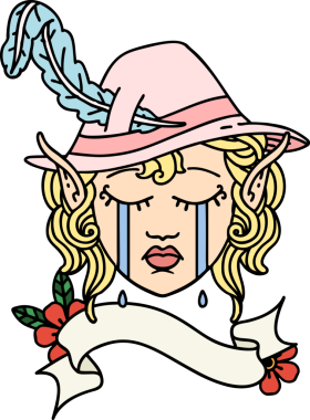 Retro Dövme Tarzı Ağlayan Elf Karakteri Bir insan tarafından çizilmiş