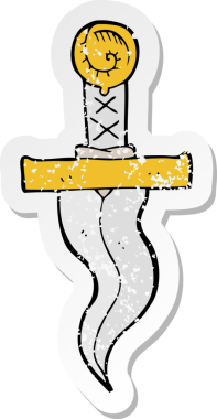 Bir insan tarafından çizilmiş karikatür hançerinin gerilimli retro yapıştırması.