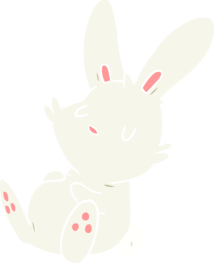 Bir insan tarafından çizilmiş düz renkli çizgi film tavşanı.