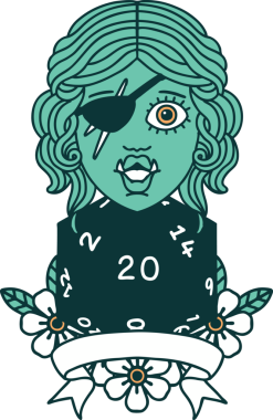 Retro Dövme Biçimi Bir insan tarafından çizilmiş 20 zarlı yarı ork düzenbaz karakter