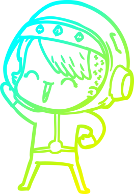 Bir insan tarafından çizilmiş mutlu bir uzay kızının soğuk çizgi çizimi.