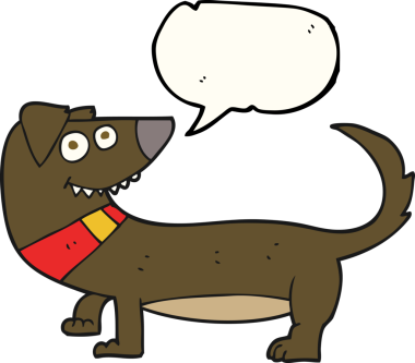 Bir insan tarafından çizilmiş serbest konuşma balonu çizgi film köpeği.