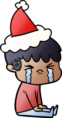 Bir insan tarafından çizilmiş Noel Baba şapkasıyla ağlayan bir çocuğun gradyan çizimi.