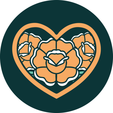 Bir insan tarafından çizilmiş kalp ve çiçeklerin ikonik dövme şekli