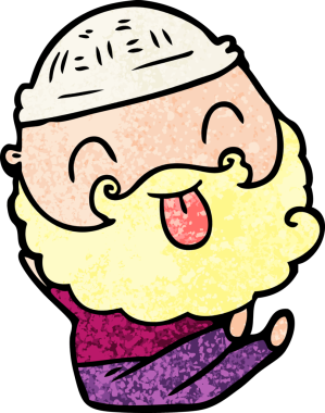 Bir insan tarafından çizilmiş sakallı bir adam oturuyor.