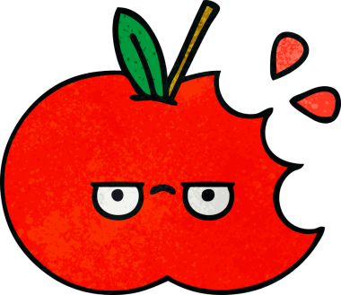 Bir insan tarafından çizilmiş kırmızı elmanın retro grunge deseni.