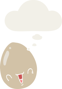 Düşünce baloncuklu çizgi film yumurtası insan tarafından çizilmiş.