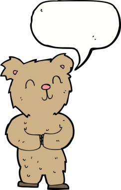 Bir insan tarafından çizilmiş konuşma baloncuğu olan mutlu küçük ayı.