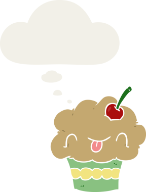 Düşünce baloncuğu olan, insan tarafından çizilmiş bir kek.