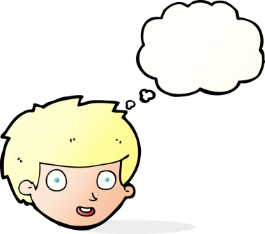 Bir insan tarafından çizilmiş düşünce balonlu mutlu çocuk yüzü.