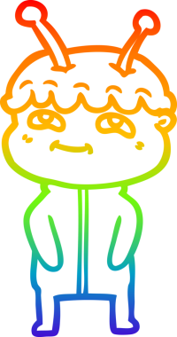 Gökkuşağı gradyan çizimi bir insan tarafından çizilmiş dost bir uzay adamının çizimi