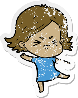 Bir insan tarafından çizilmiş kızgın bir kızın sıkıntılı çıkartması.