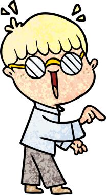 Bir insan tarafından çizilmiş gözlük takan çizgi film çocuğu.