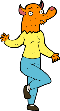 Bir insan tarafından çizilmiş, dans eden tilki kadın.