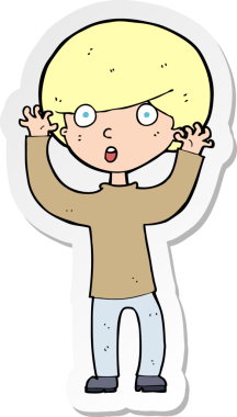 Çizgi film çıkartması bir insan tarafından çizilmiş ürkmüş bir çocuk.