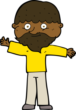 Bir insan tarafından çizilmiş sakallı mutlu adam çizgi filmi.