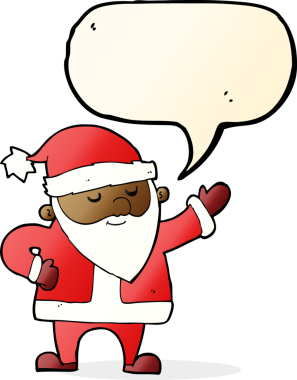 Bir insan tarafından çizilmiş konuşma balonlu Noel Baba çizgi filmi.