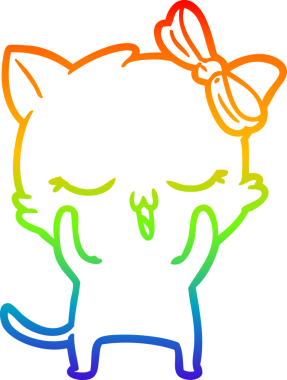 Gökkuşağı gradyan çizgi çizimi bir insan tarafından çizilmiş bir çizgi film kedisi.