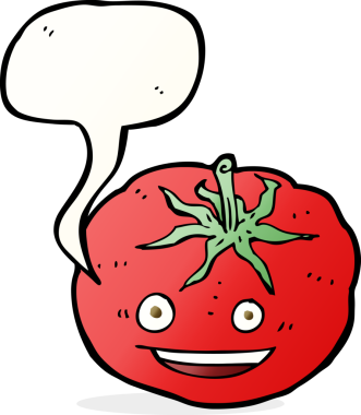 Bir insan tarafından çizilmiş konuşma baloncuklu domates.