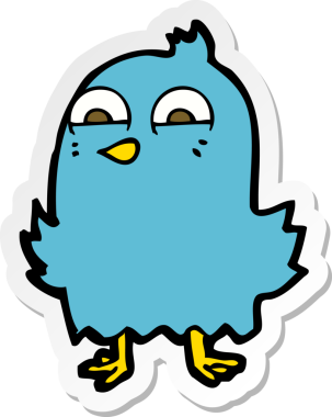 Bir insan tarafından çizilmiş komik bir karikatür kuşunun çıkartması.